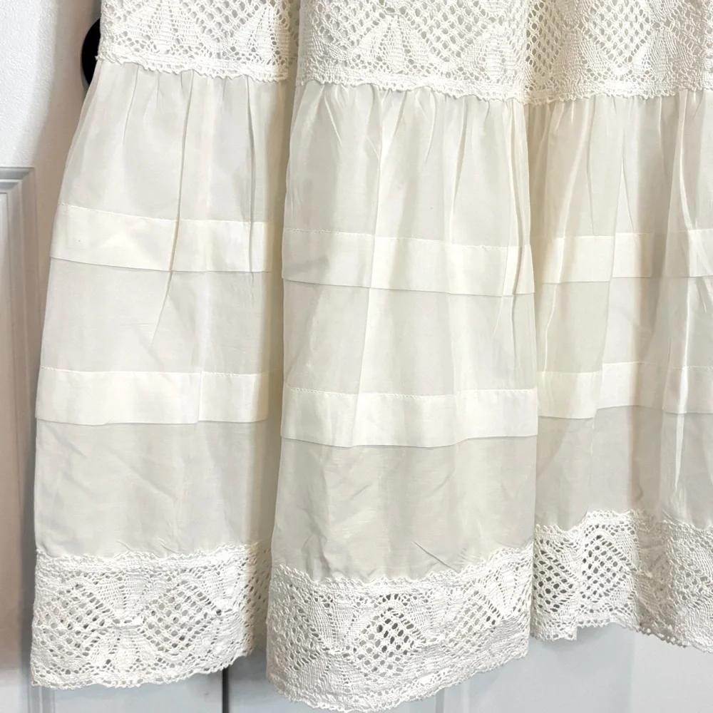 Hunter Bell Evelyn White Silk Cotton Lace Trim Square Neck Midi Maxi Dress 6 - Picture 6 of 12